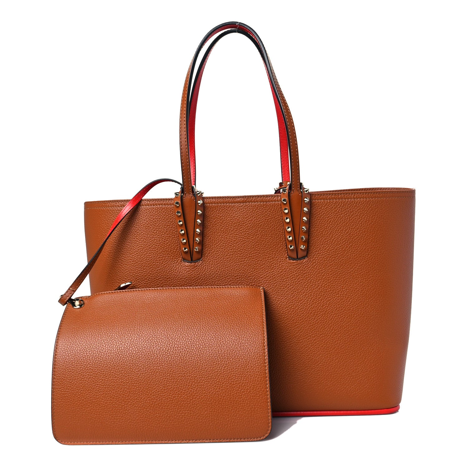 Christian Louboutin Calfskin Empire Spikes Small East West Cabata Tote Brown 1 of 8