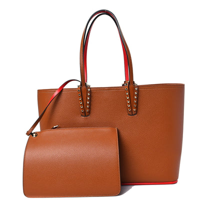 Christian Louboutin Calfskin Empire Spikes Small East West Cabata Tote Brown 1 of 8