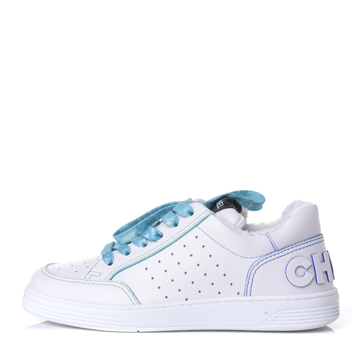 Calfskin Womens Logo Sneakers 37 White Blue