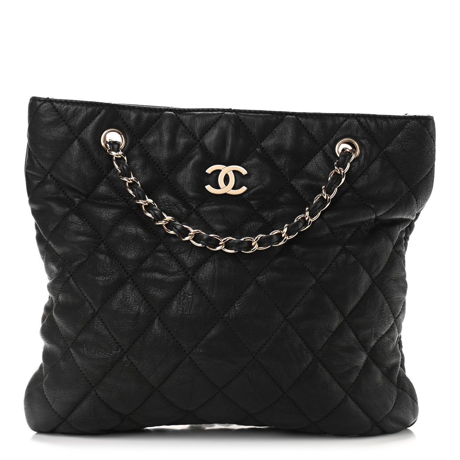 Chanel Crumpled Lambskin Quilted CC Shopping Tote Black 1 of 8