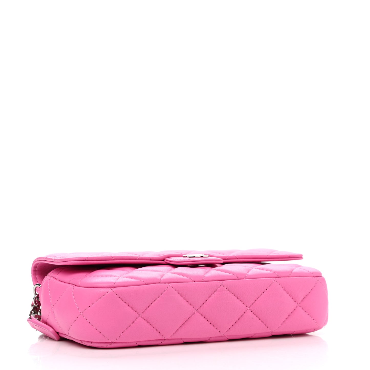 Lambskin Quilted Flap Phone Holder With Chain Neon Pink