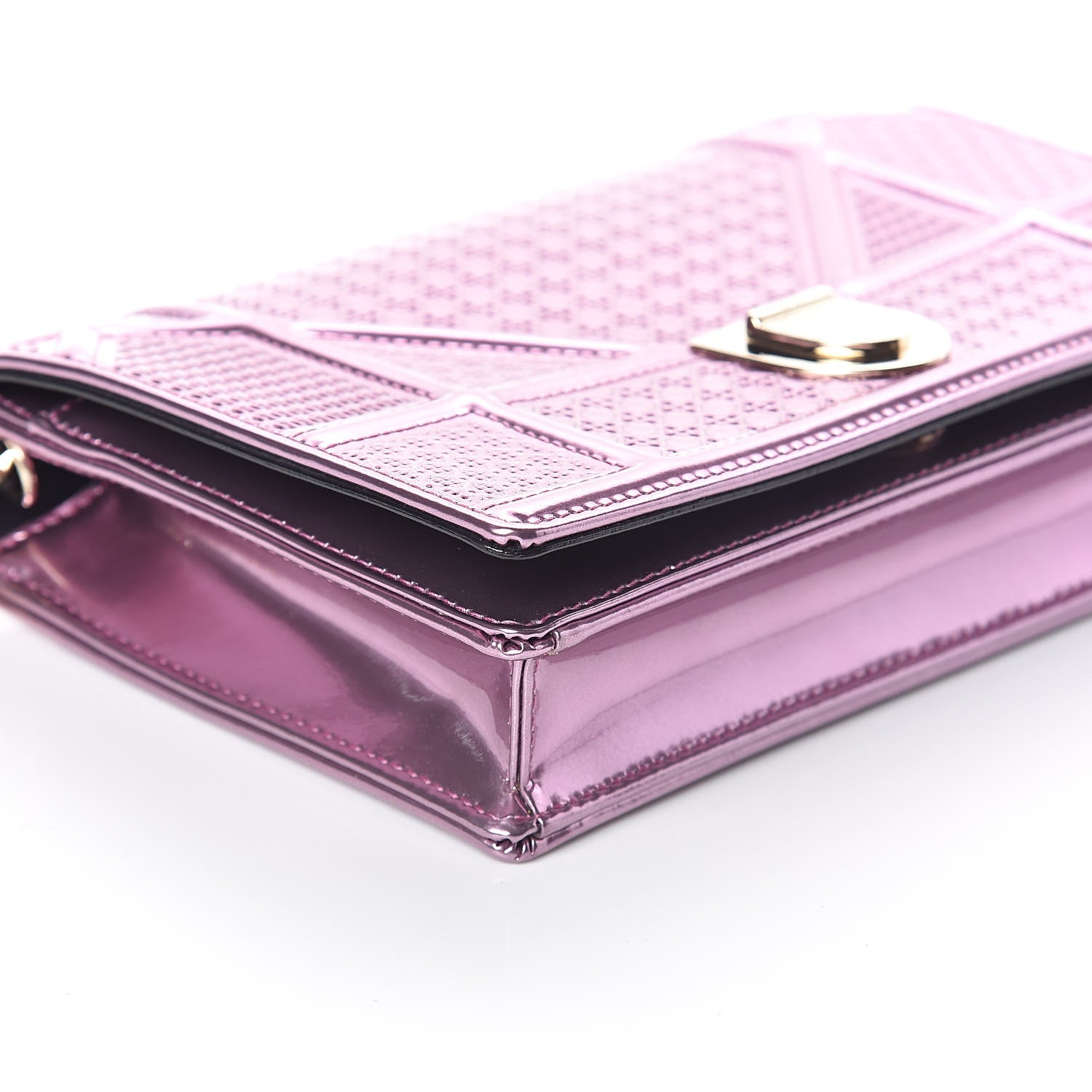 Christian Dior Metallic Patent Micro-Cannage Diorama Wallet on Chain Pouch Pink 7 of 9