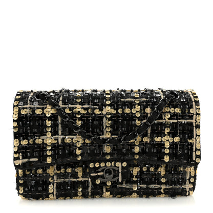 Chanel Satin Sequin Embroidered Medium Double Flap Black 1 of 12