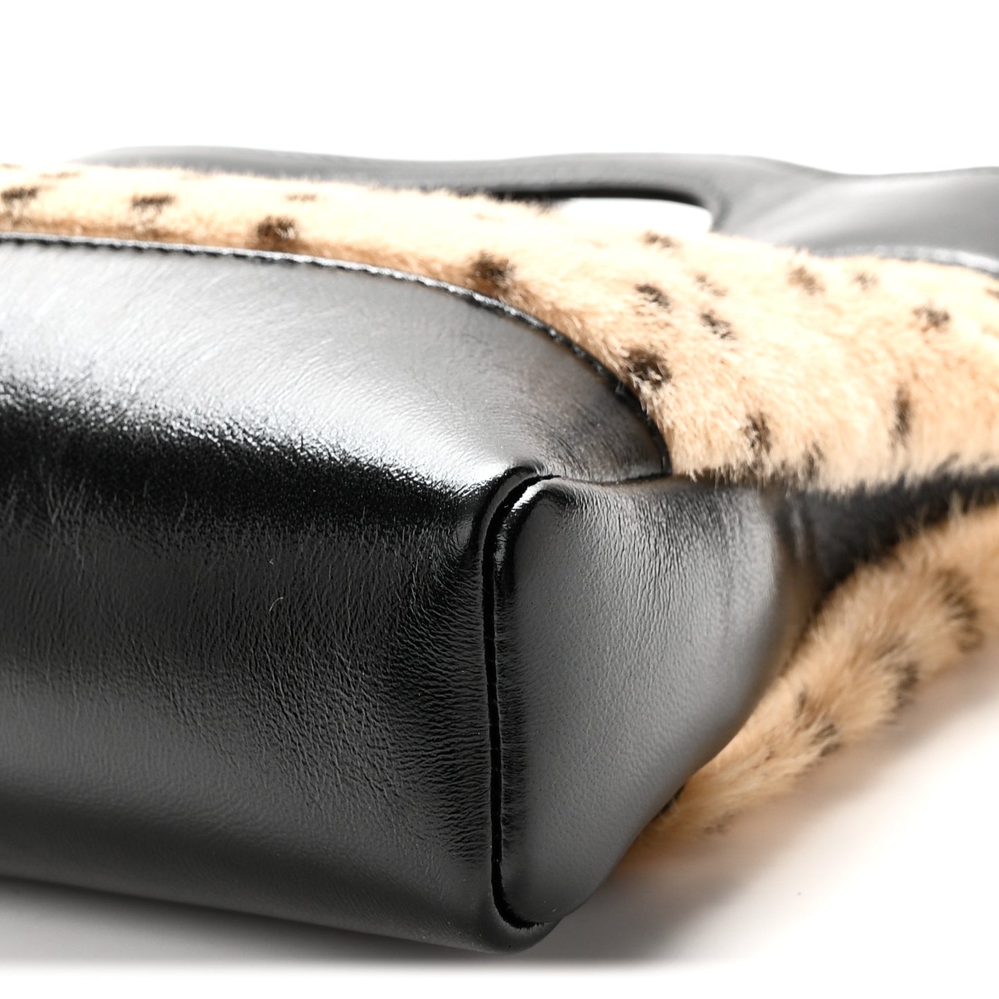 Shiny Lambskin Pony Hair Cheetah Printed Mini 31 Shopping Bag Light Beige Black