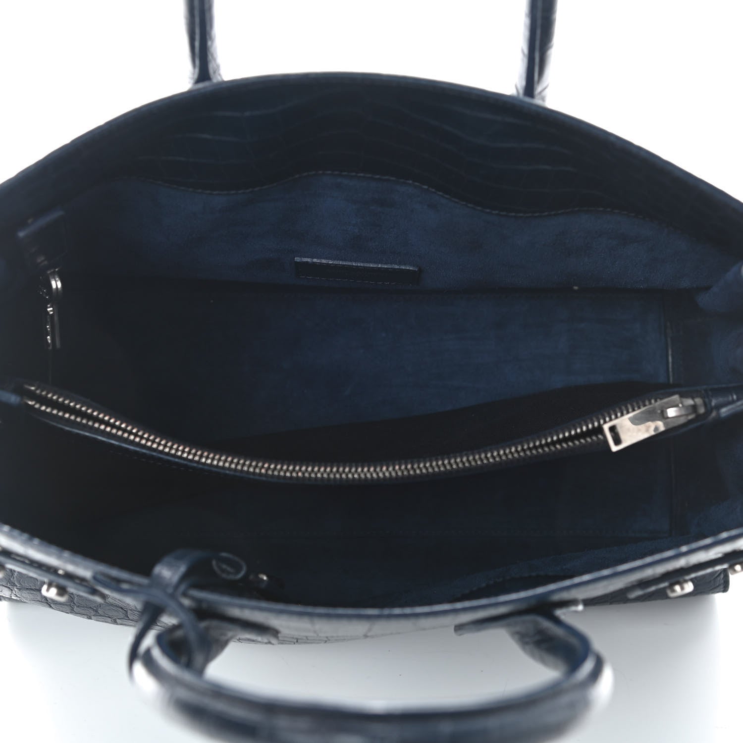 Saint Laurent Calfskin Crocodile Embossed Small Supple Sac de Jour Navy 5 of 9