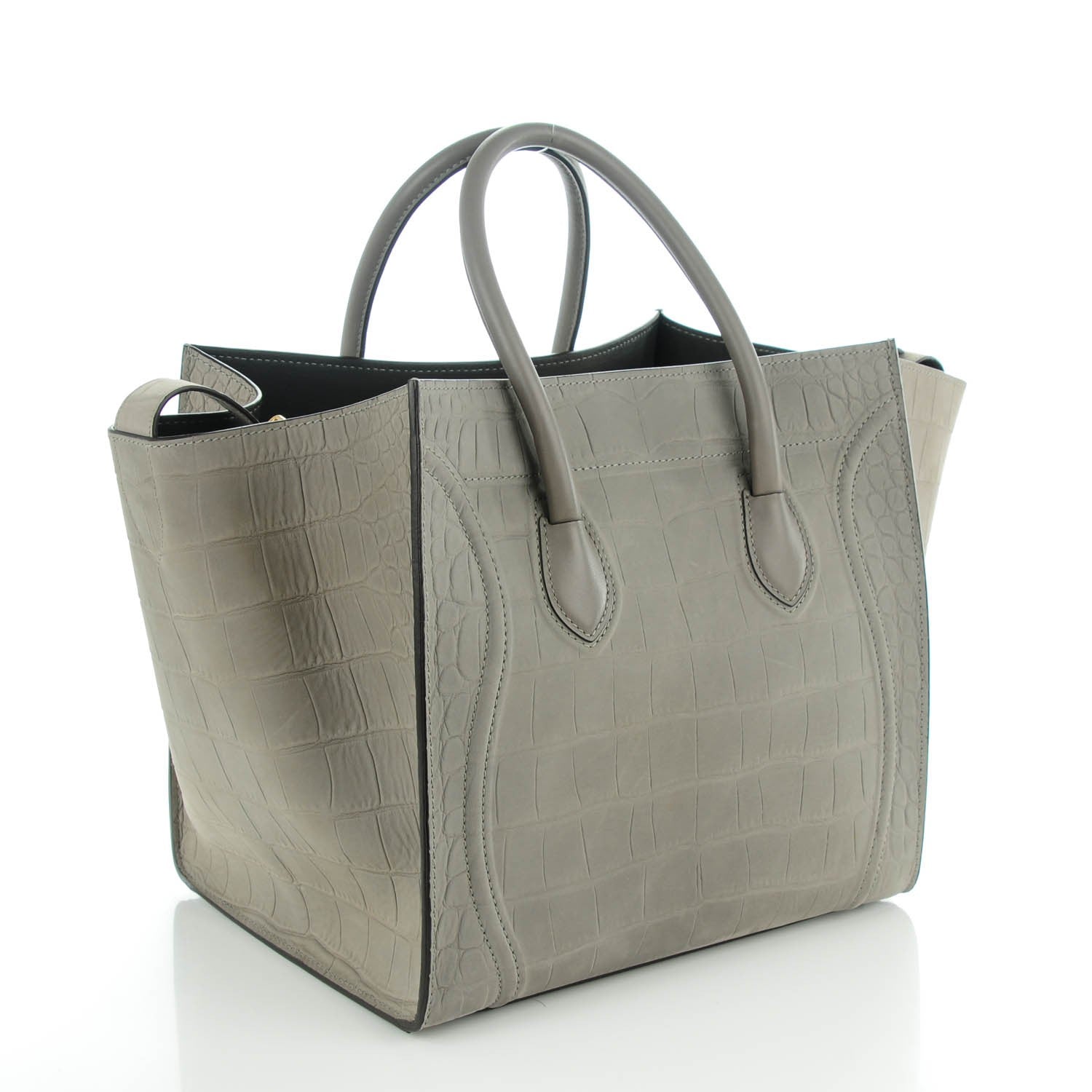 Celine Crocodile Embossed Nubuck Medium Phantom Luggage Grey 3 of 7