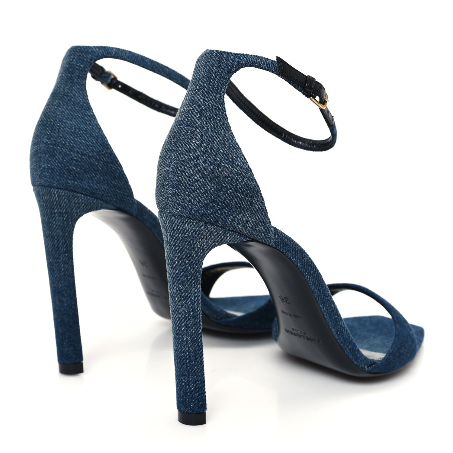 Saint Laurent Denim Bea 105 Ankle Strap Sandals 36 Blue Jeans 4 of 10