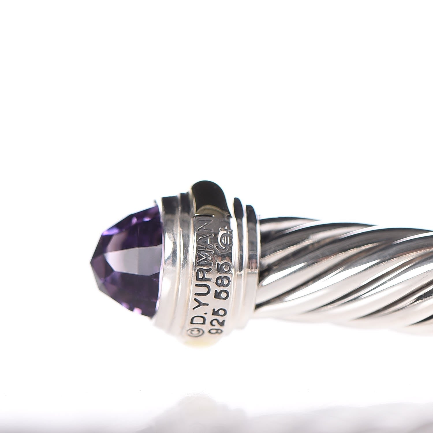 David Yurman Sterling Silver 14K Yellow Gold Amethyst 7mm Cable Classics Bracelet 4 of 5