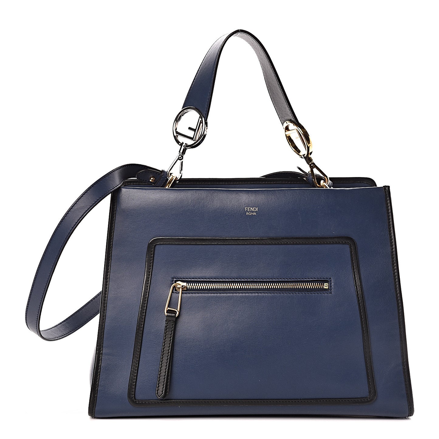 Vitello Century Opaco F is Fendi Bi-Color Regular Runaway Satchel Blu Scuro