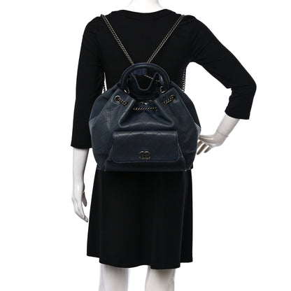 Chanel Calfskin Stitched Large Urban Luxury Drawstring Backpack Navy Blue 2 of 18