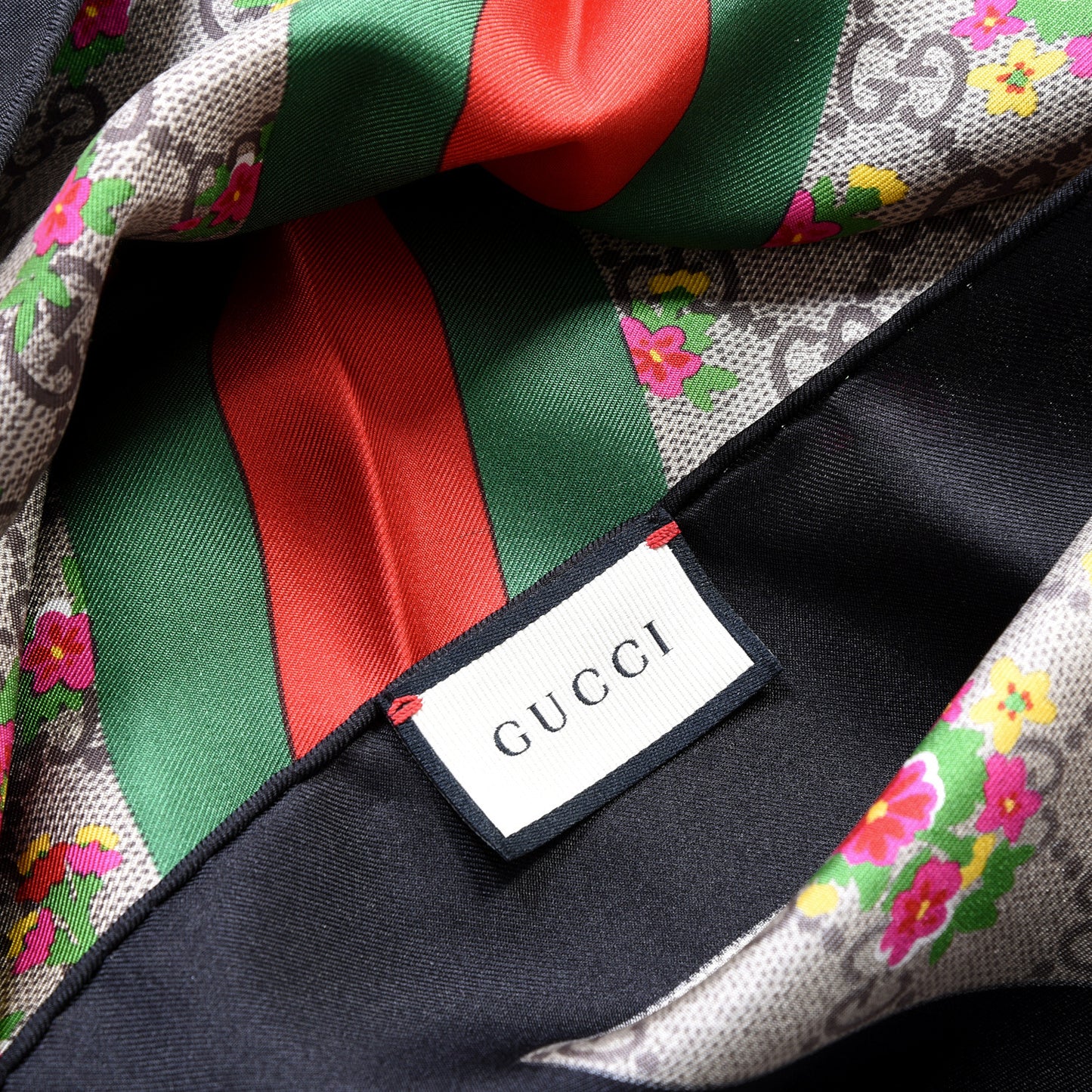 Silk Monogram Floral Web Square Scarf Black Multicolor