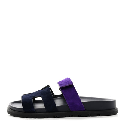 Hermes Suede Goatskin Womens Chypre Sandals 37 Marine Violet Majorette 1 of 9