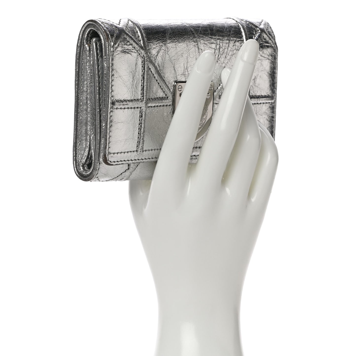 Metallic Calfskin Cannage Diorama Elancee Wallet Silver