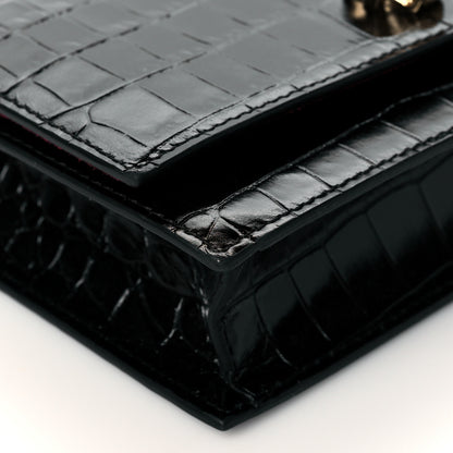 Alexander McQueen Calfskin Crocodile Embossed Skull Mini Crossbody Bag Black 9 of 10