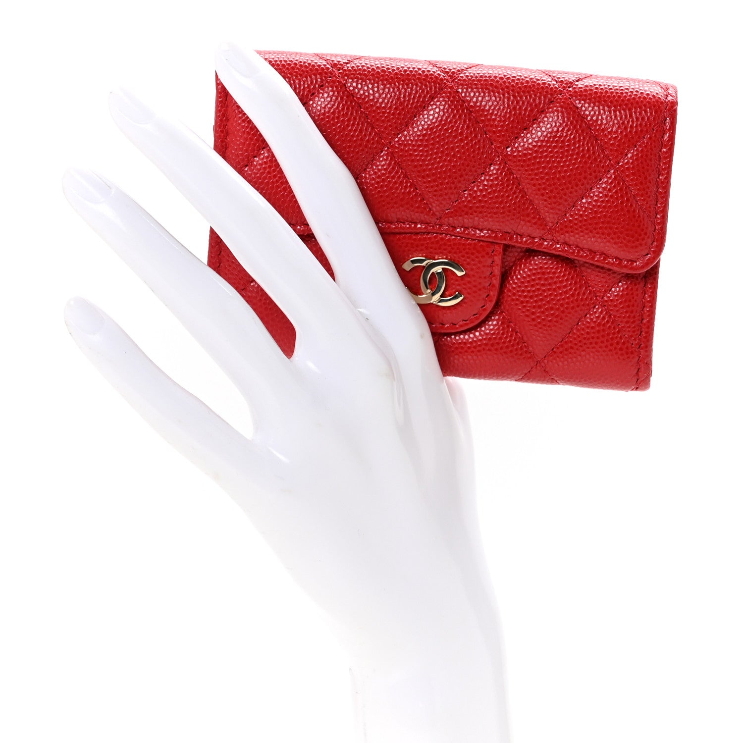 Chanel Caviar Quilted Flap Card Holder Wallet Red 2 of 9