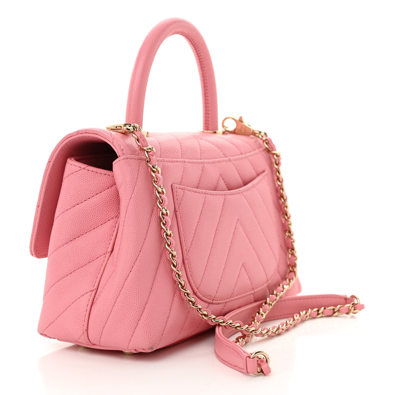 Chanel Caviar Chevron Quilted Mini Coco Handle Flap Pink 3 of 11