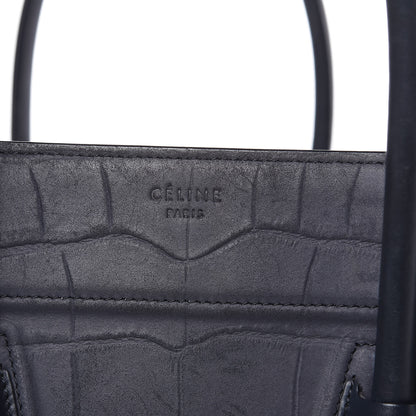 Celine Crocodile Embossed Calfskin Medium Phantom Luggage Navy Blue 17 of 21