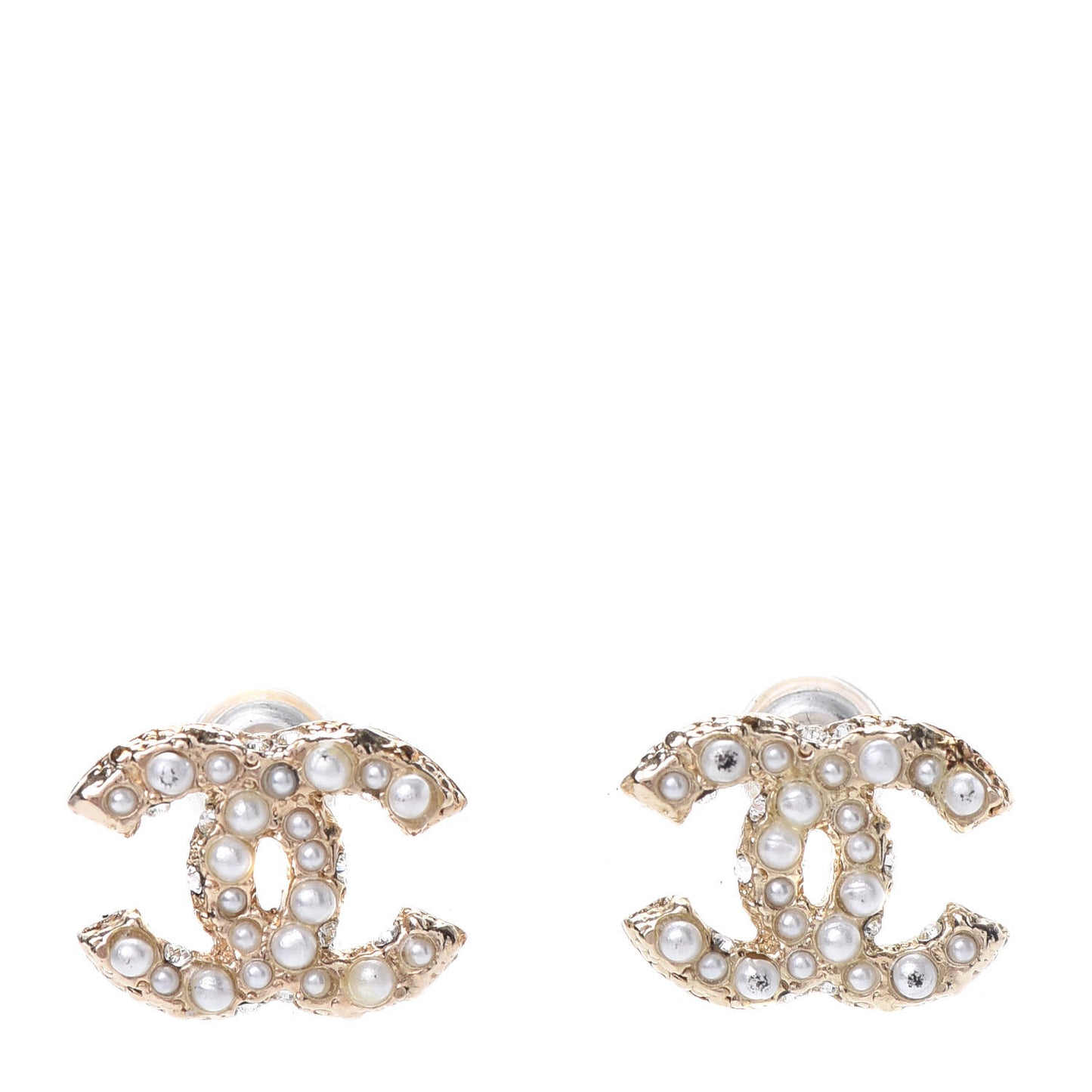 Pearl Crystal CC Earrings Gold