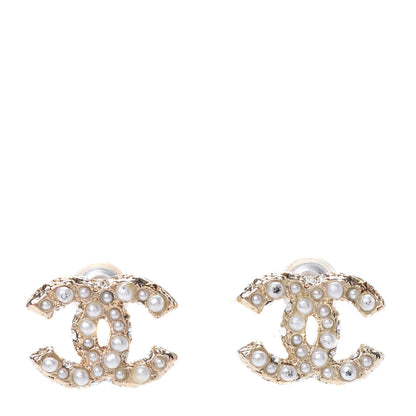Chanel Pearl Crystal CC Earrings Gold 1 of 6