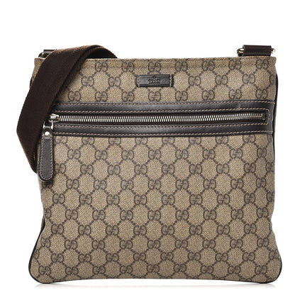Gucci GG Supreme Monogram Selleria Calfskin Small Flat Side Zip Messenger Bag Beige Ebony Cocoa Dark Chocolate 1 of 11
