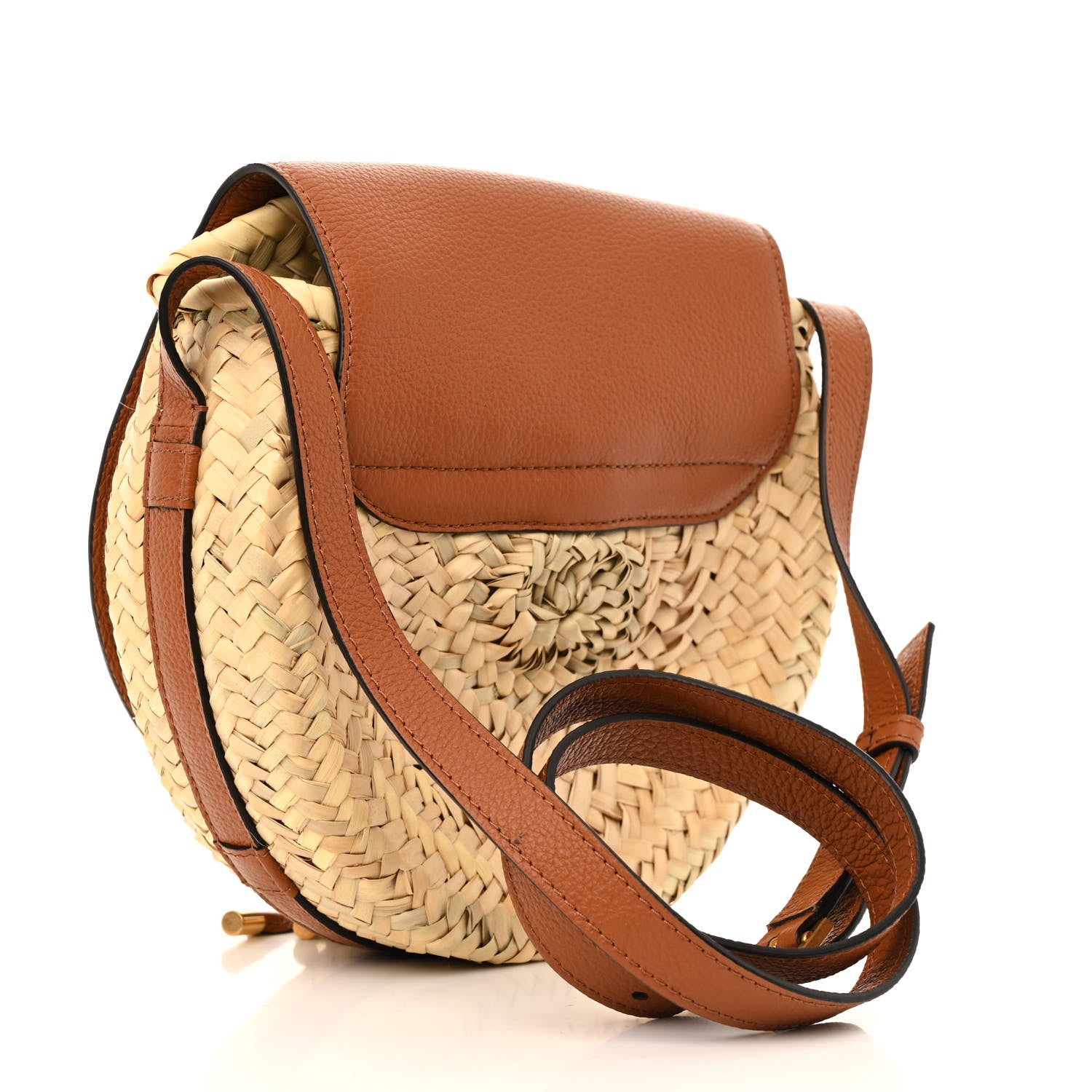 Chloe Raffia Calfskin Marcie Basket Small Marcie Round Crossbody Bag Tan 3 of 15