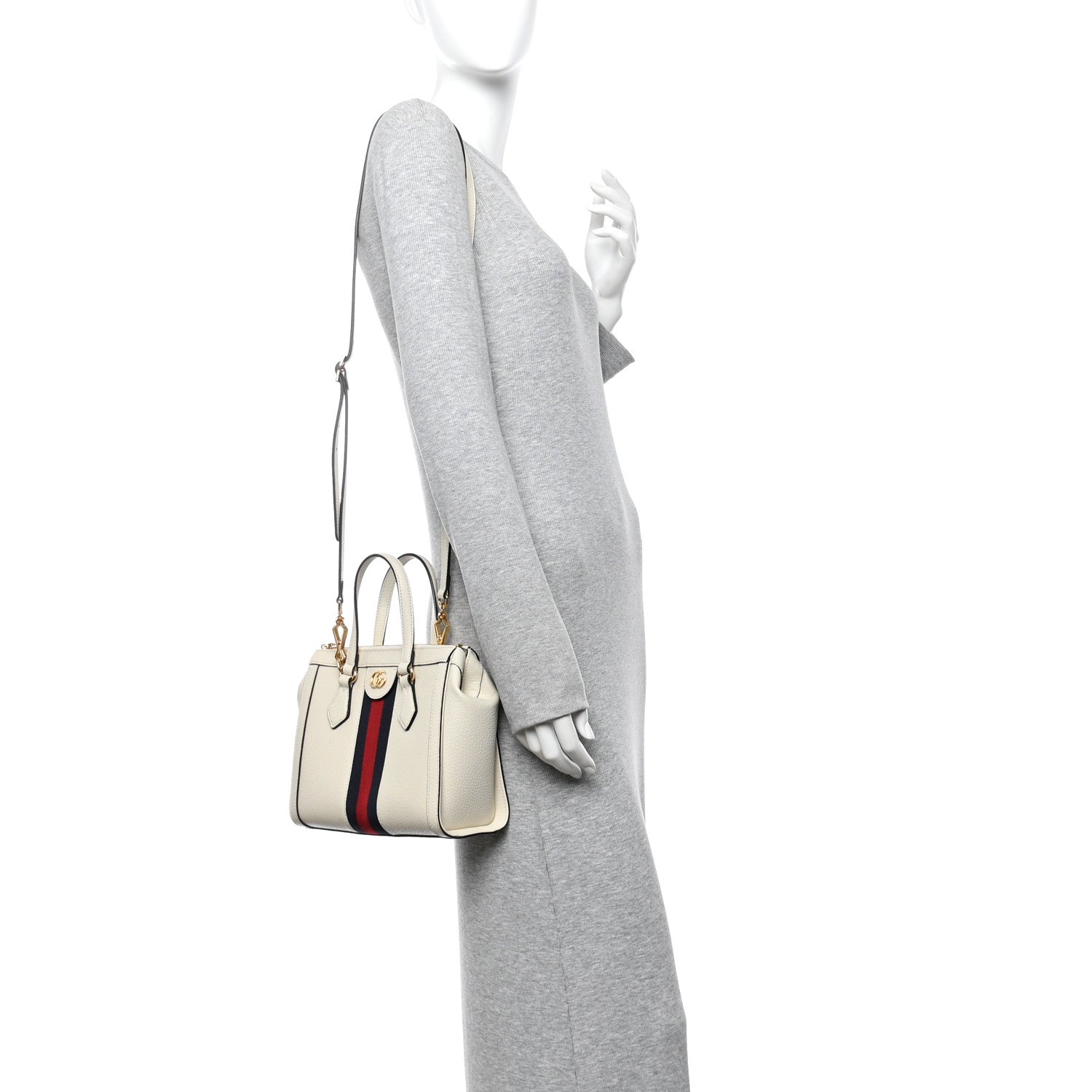 Gucci Textured Calfskin Web Small Ophidia Tote Bag Mystic White 2 of 10