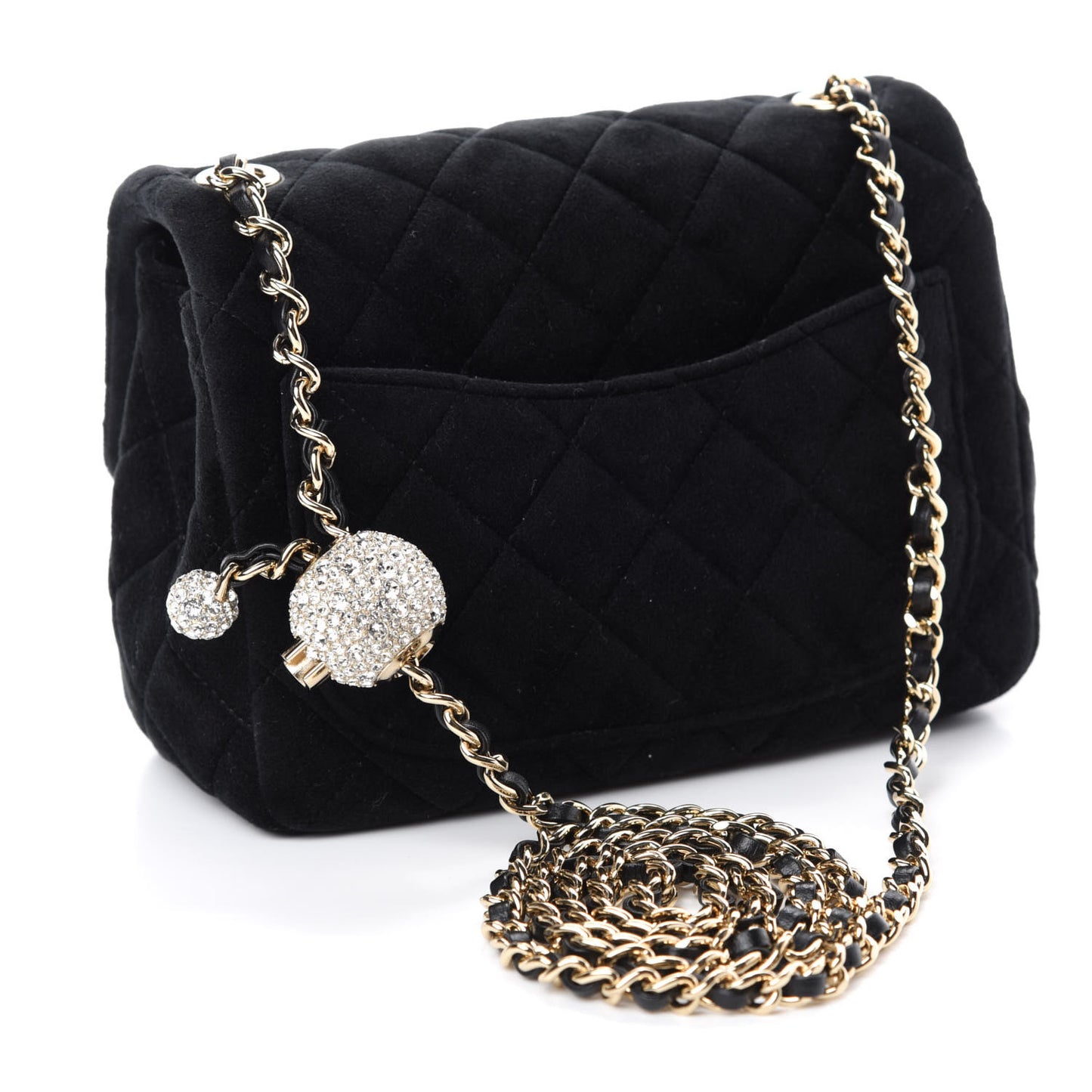 Velvet Quilted Mini Pearl Crush Flap Black