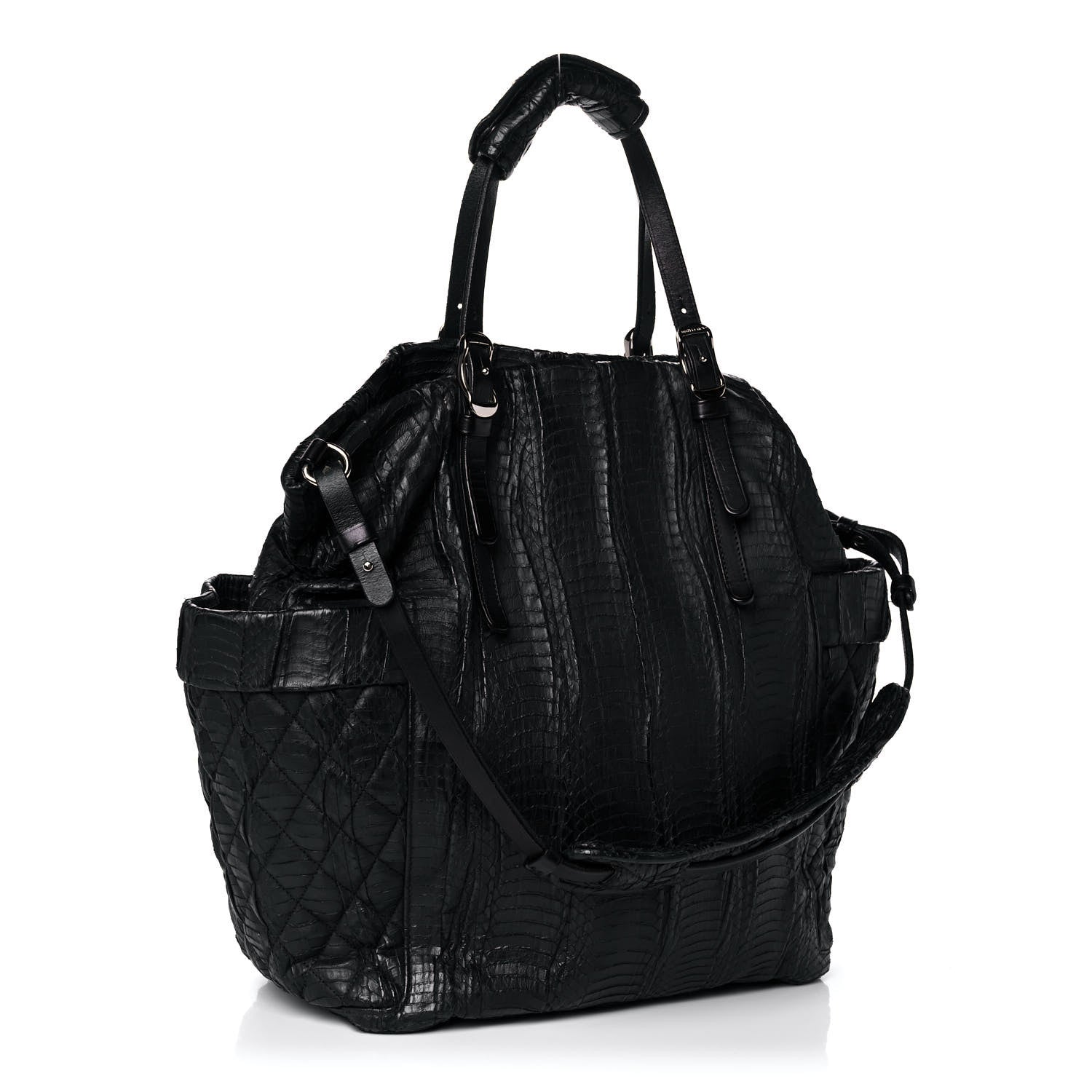 Jimmy Choo Waxed Snakeskin Chain Embellished Blare Tote Black 3 of 12