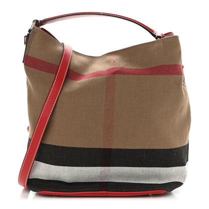 Burberry Canvas Mega Check Medium Ashby Hobo Cadmium Red 1 of 13