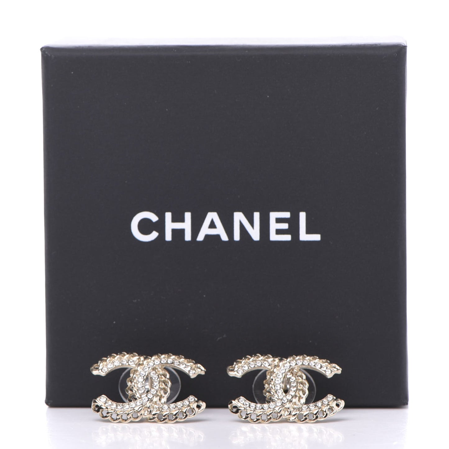 Crystal Chain CC Earrings Gold
