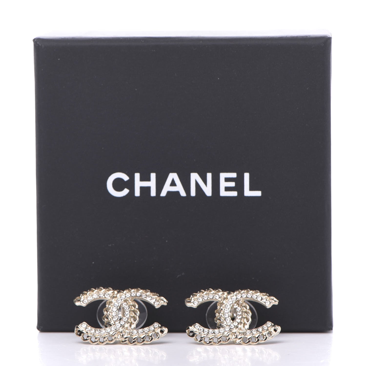 Chanel Crystal Chain CC Earrings Gold 5 of 5