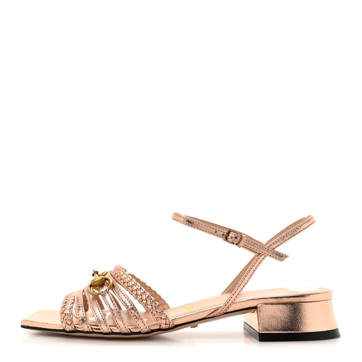 Gucci Metallic Nappa Braided Ketty Horsebit Sandals 36 Salmone 1 of 9