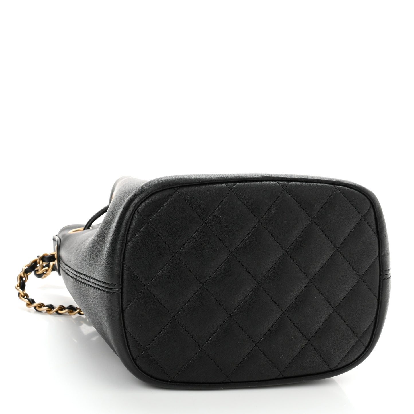 Lambskin Quilted Lucky Charms CC Drawstring Bag Black