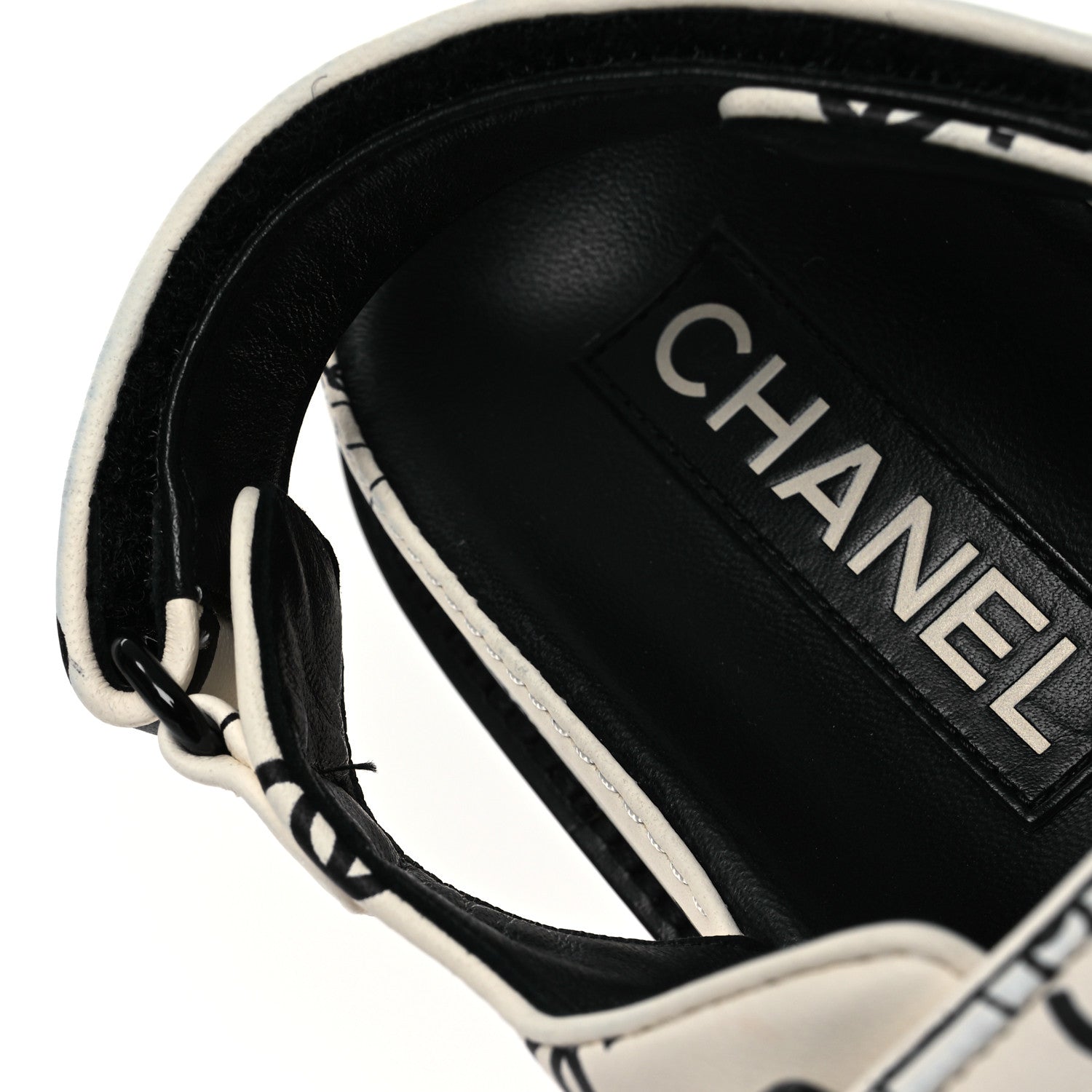 Chanel Lambskin Printed CC Velcro Dad Sandals 37.5 White Black 13 of 14