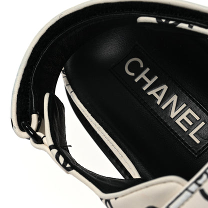 Chanel Lambskin Printed CC Velcro Dad Sandals 37.5 White Black 13 of 14