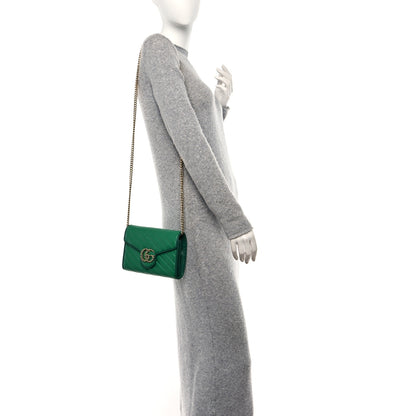 Gucci Azalea Calfskin Enamel Matelasse Diagonal Torchon GG Marmont Chain Wallet New Shamrock Emerald 3 of 10