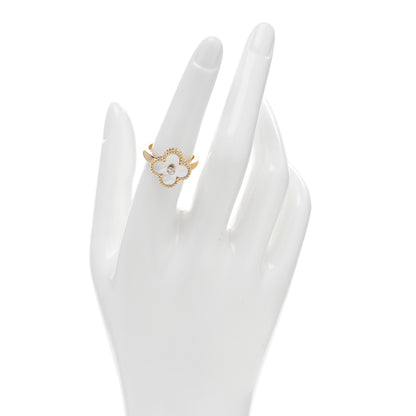 Van Cleef & Arpels 18K Yellow Gold Diamond Mother of Pearl Vintage Alhambra Ring 54 6.75 2 of 4