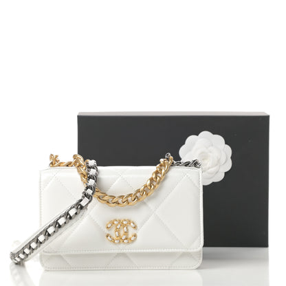 Chanel Shiny Crumpled Calfskin Quilted Chanel 19 Wallet On Chain WOC White 12 of 13