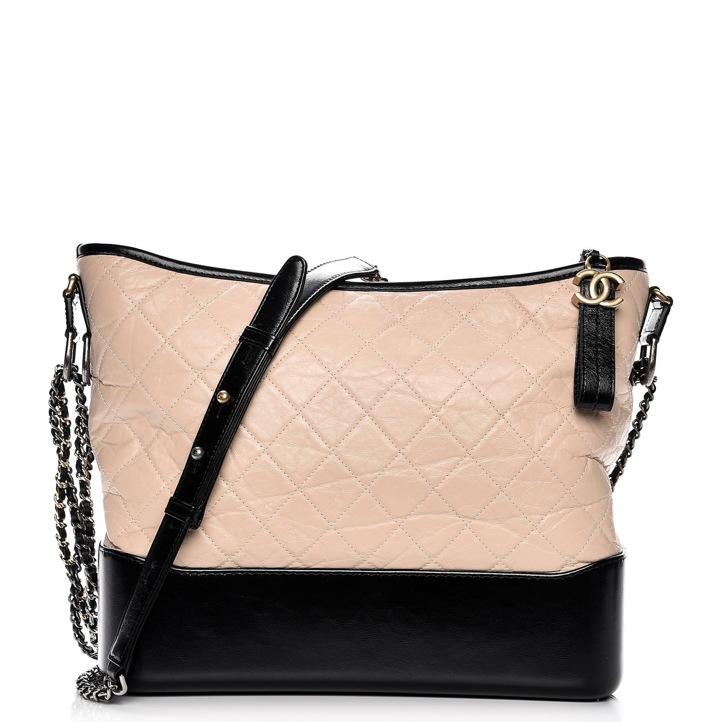 Aged Calfskin Quilted Large Gabrielle Hobo Beige Black