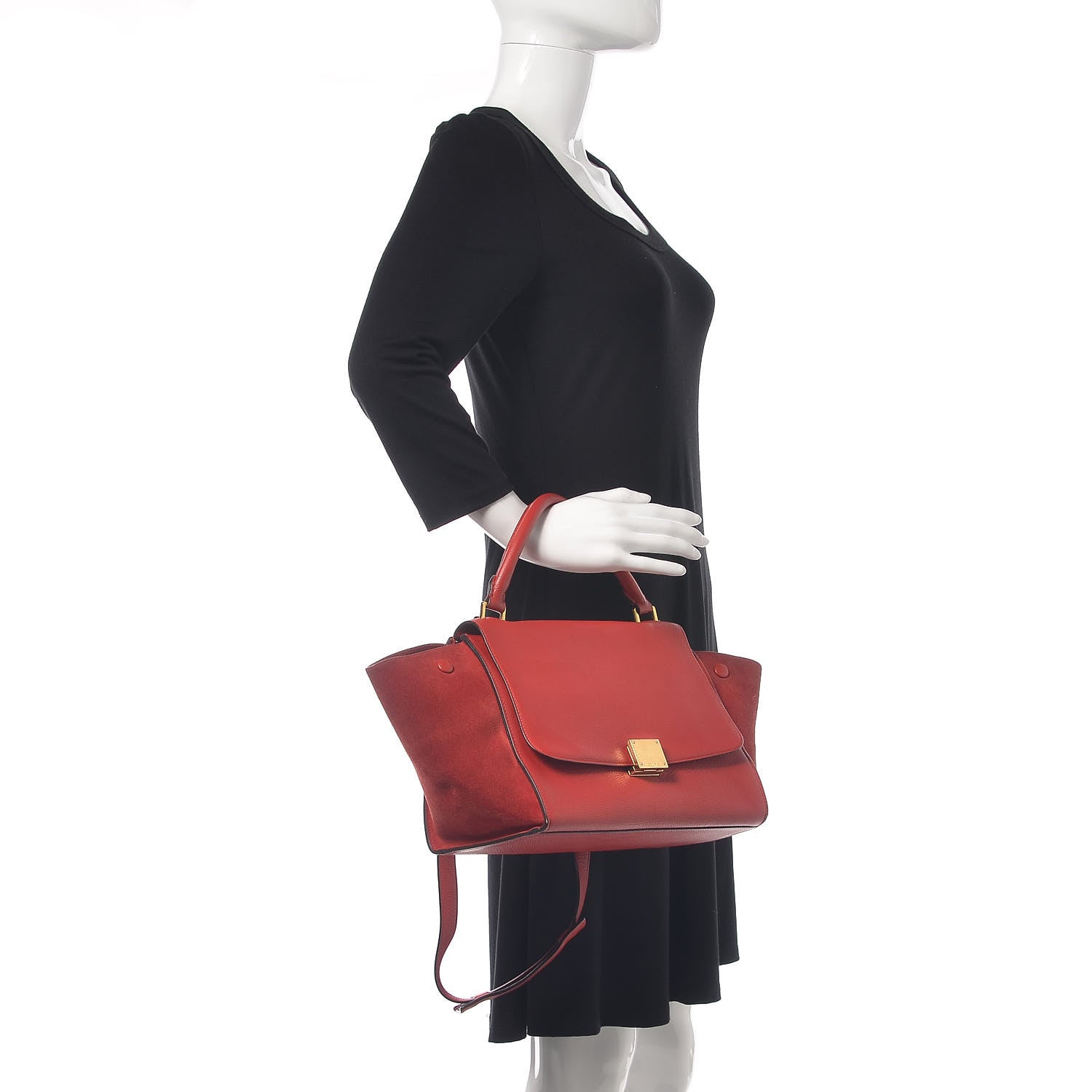 Celine Drummed Calfskin Suede Medium Trapeze Coquelicot 3 of 11