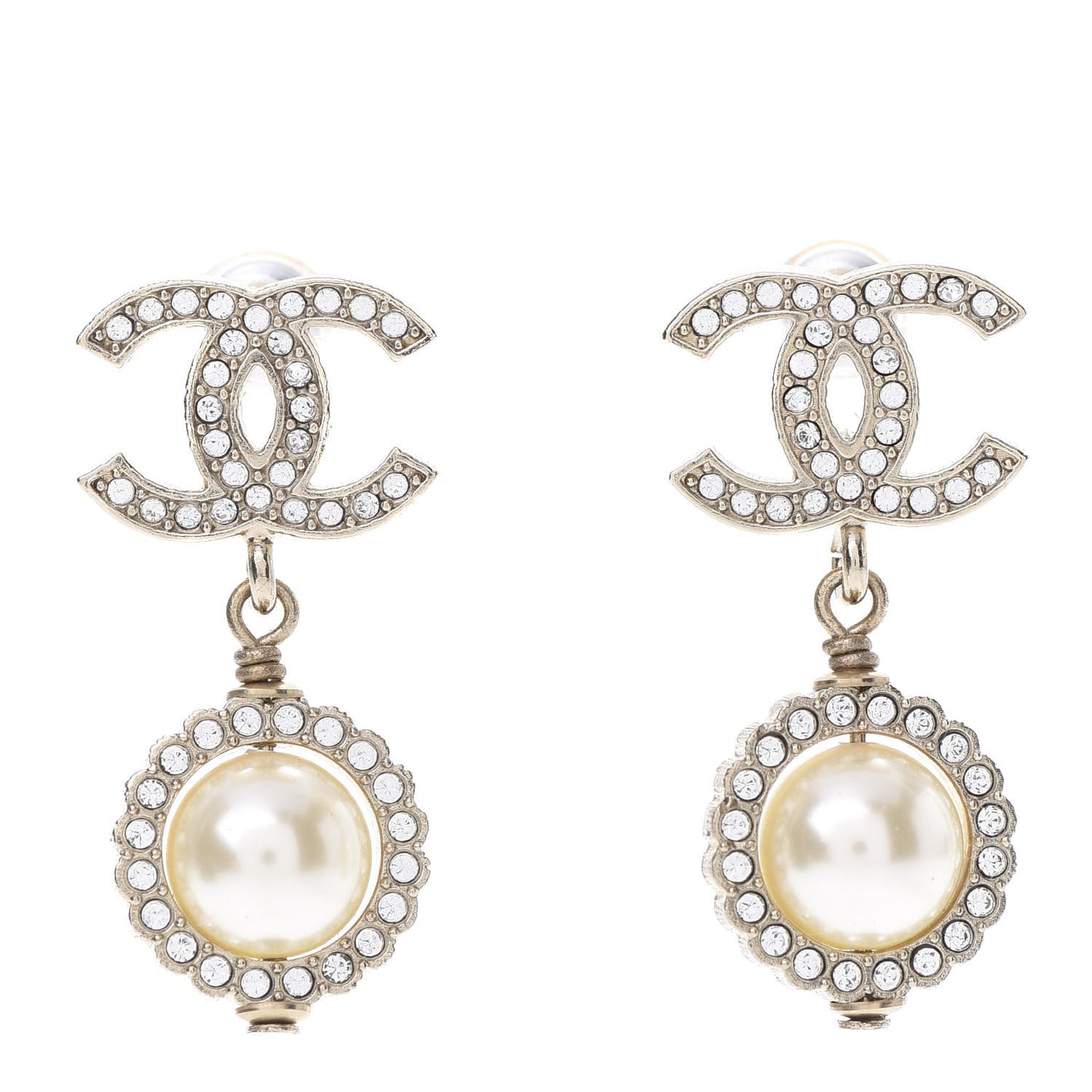Crystal Pearl CC Lace Camellia Earrings Gold
