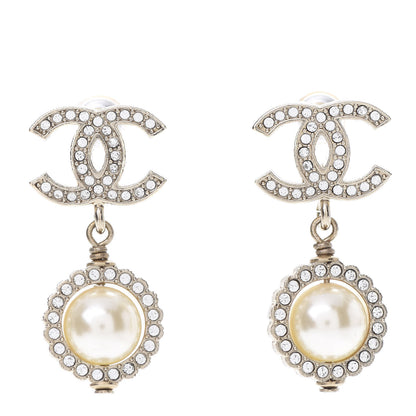 Chanel Crystal Pearl CC Lace Camellia Earrings Gold 1 of 5