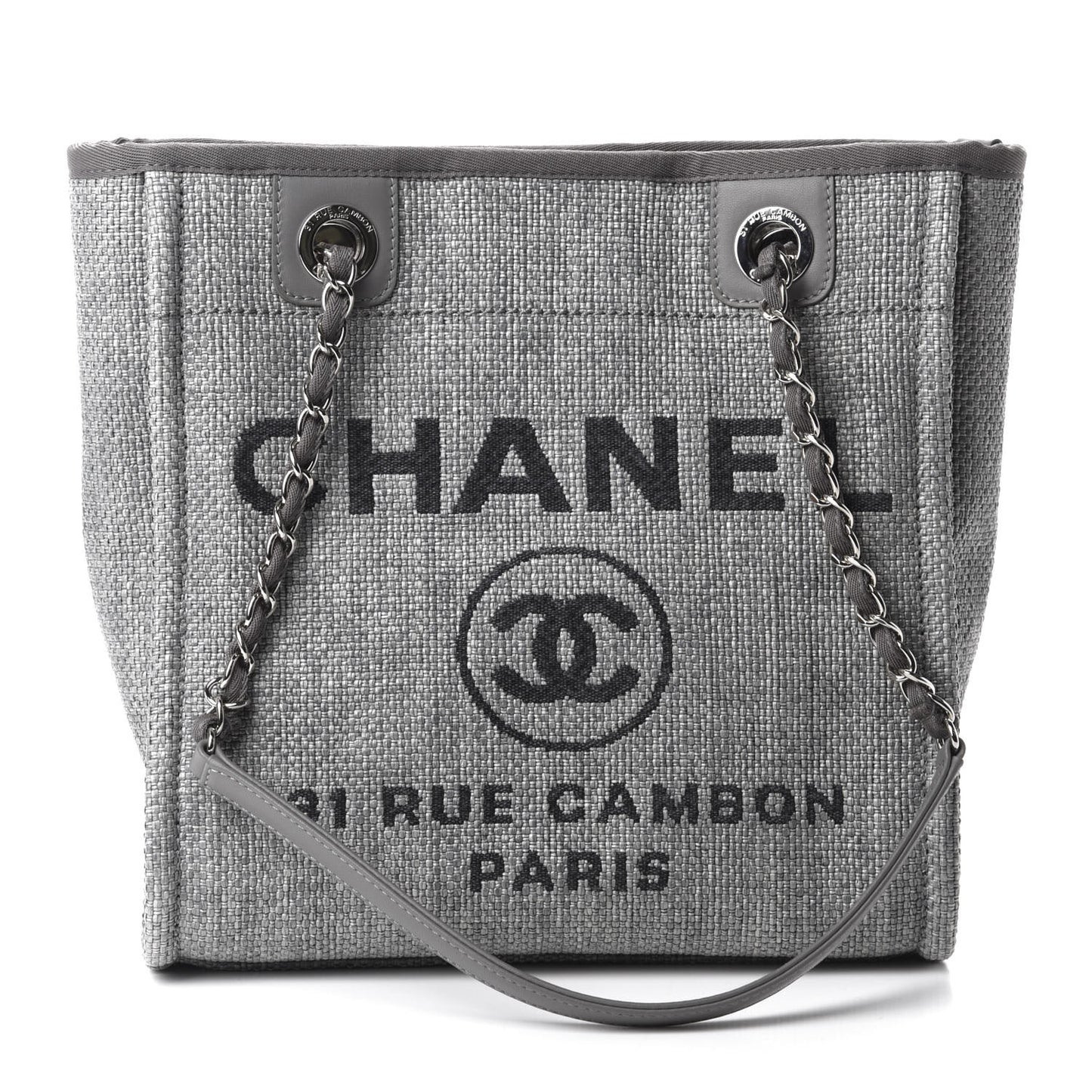 Woven Straw Raffia Mini Deauville Tote Grey