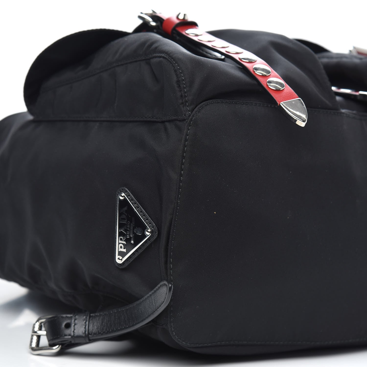 Prada Nylon New Vela Studded Backpack Black Fuoco 8 of 9