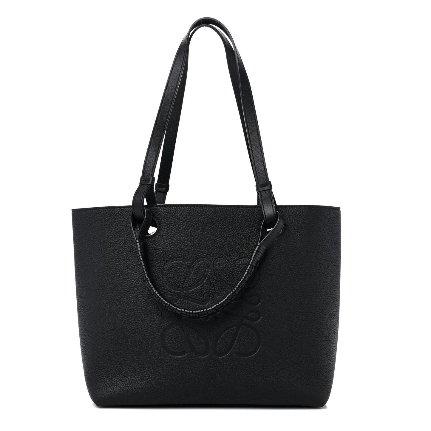 Grained Calfskin Small Anagram Tote Black