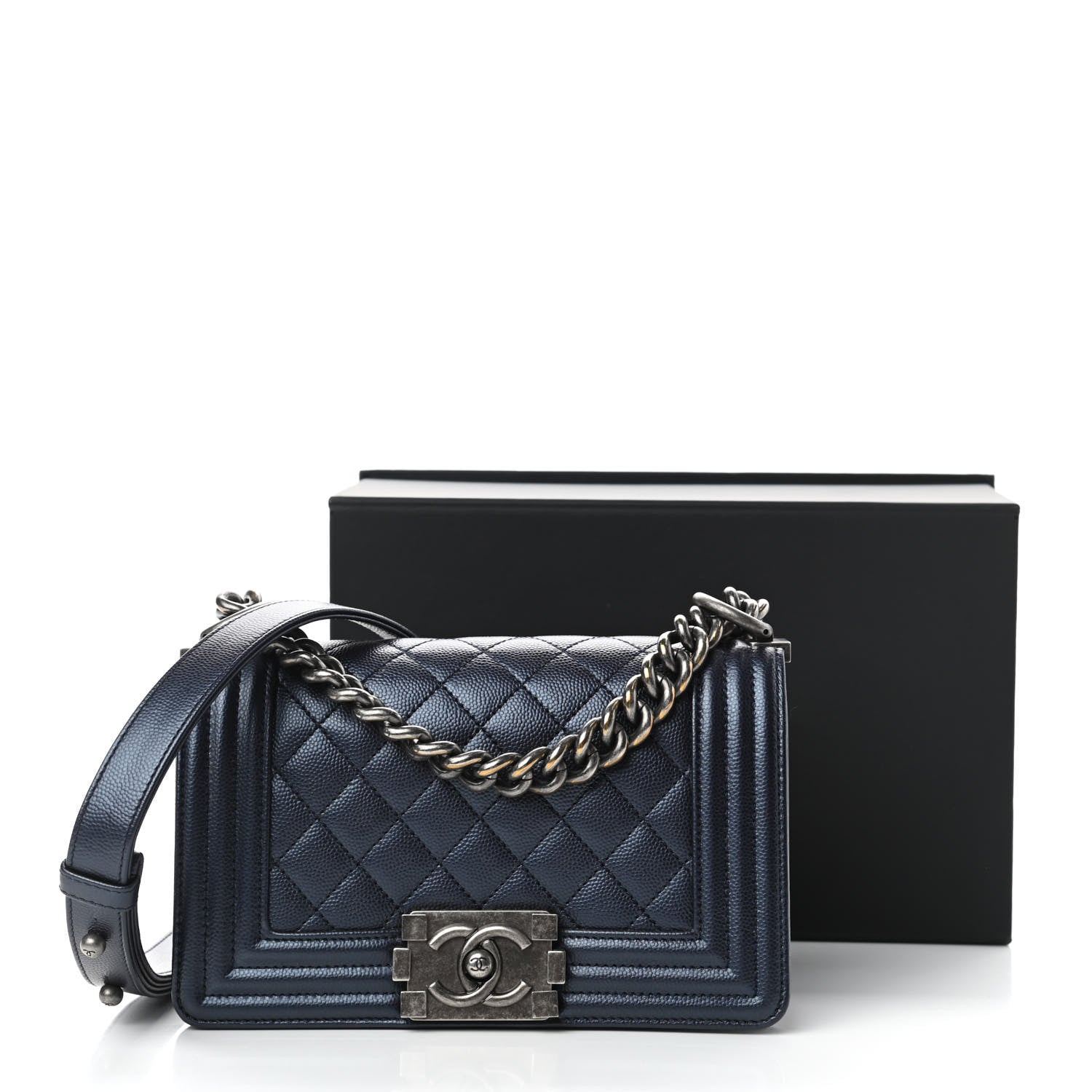 Chanel Iridescent Caviar Quilted Small Boy Flap Navy 11 of 11