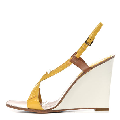 Louis Vuitton Patent Wedge Sandals 39.5 Yellow 1 of 8