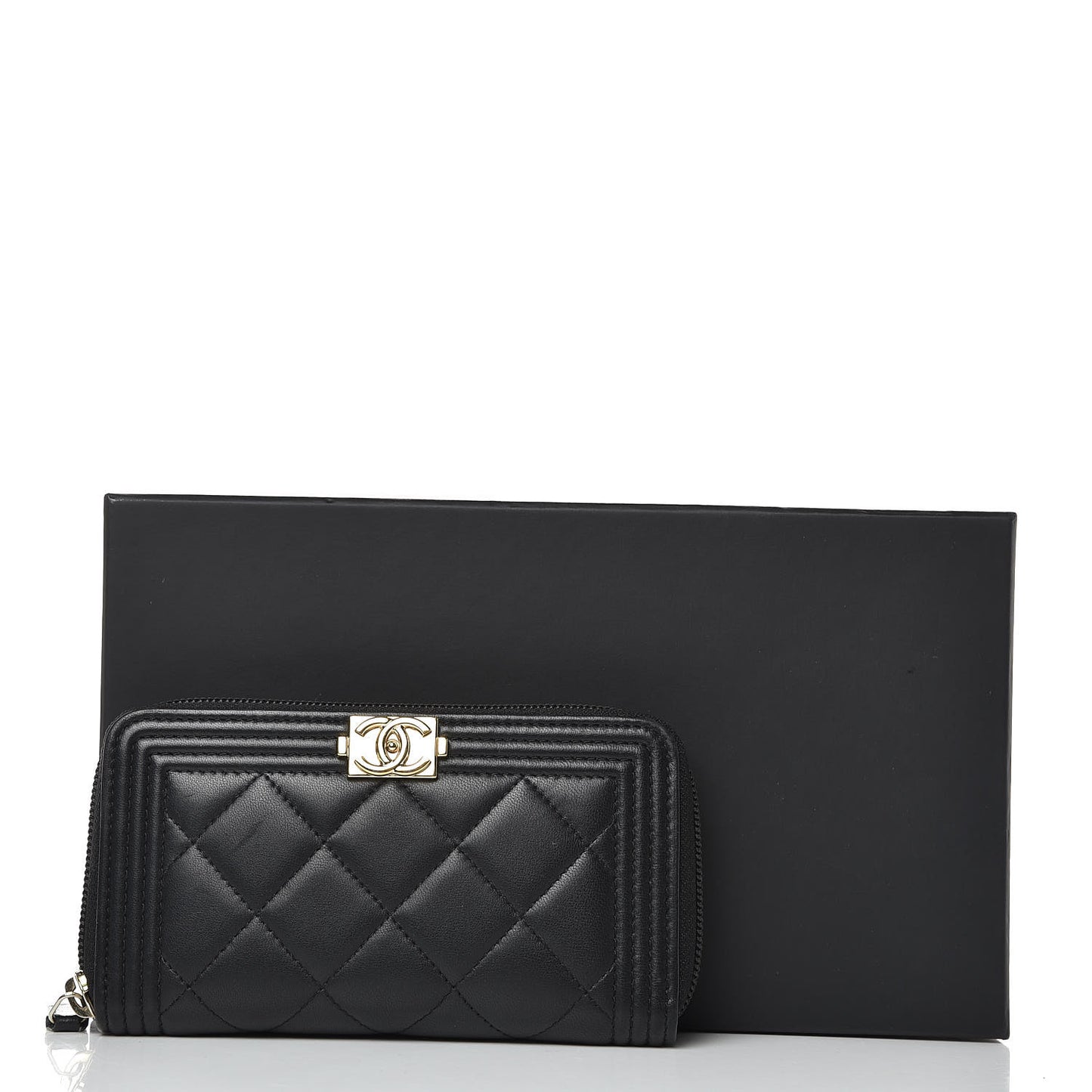 Lambskin Quilted Small Boy Zip Around Wallet Black