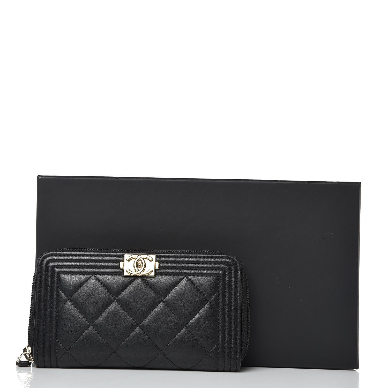 Chanel Lambskin Quilted Small Boy Zip Around Wallet Black 9 of 10