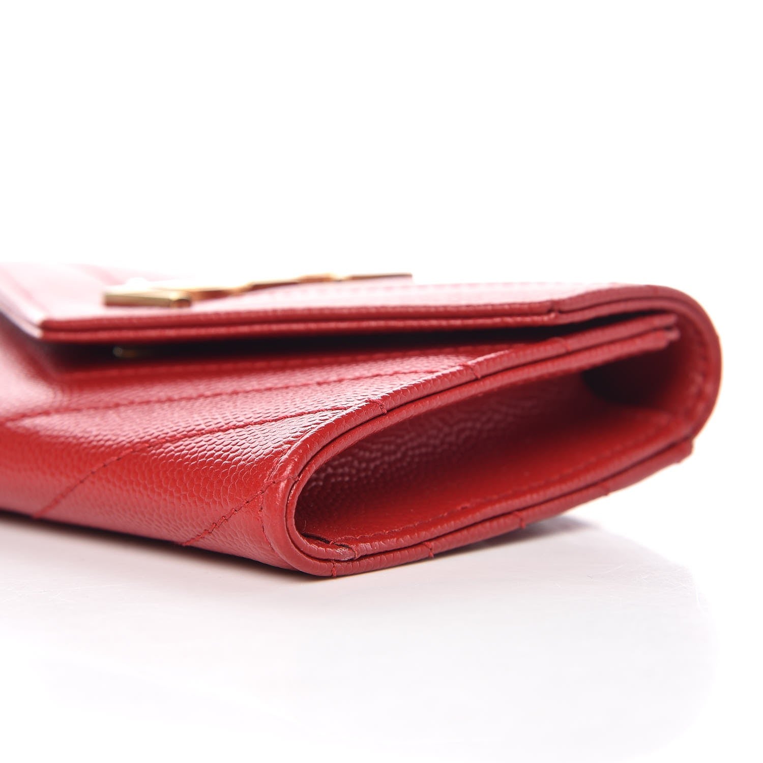 Saint Laurent Grain De Poudre Matelasse Chevron Small Monogram Envelope Wallet New Red 8 of 9